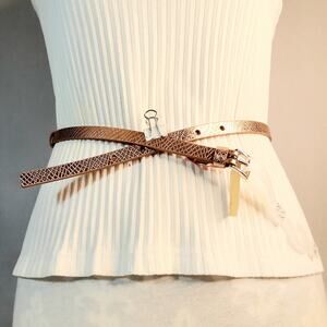 💎New York & Co Womens Skinny Belt L XL Waist Golden Textured Pebble Imprint